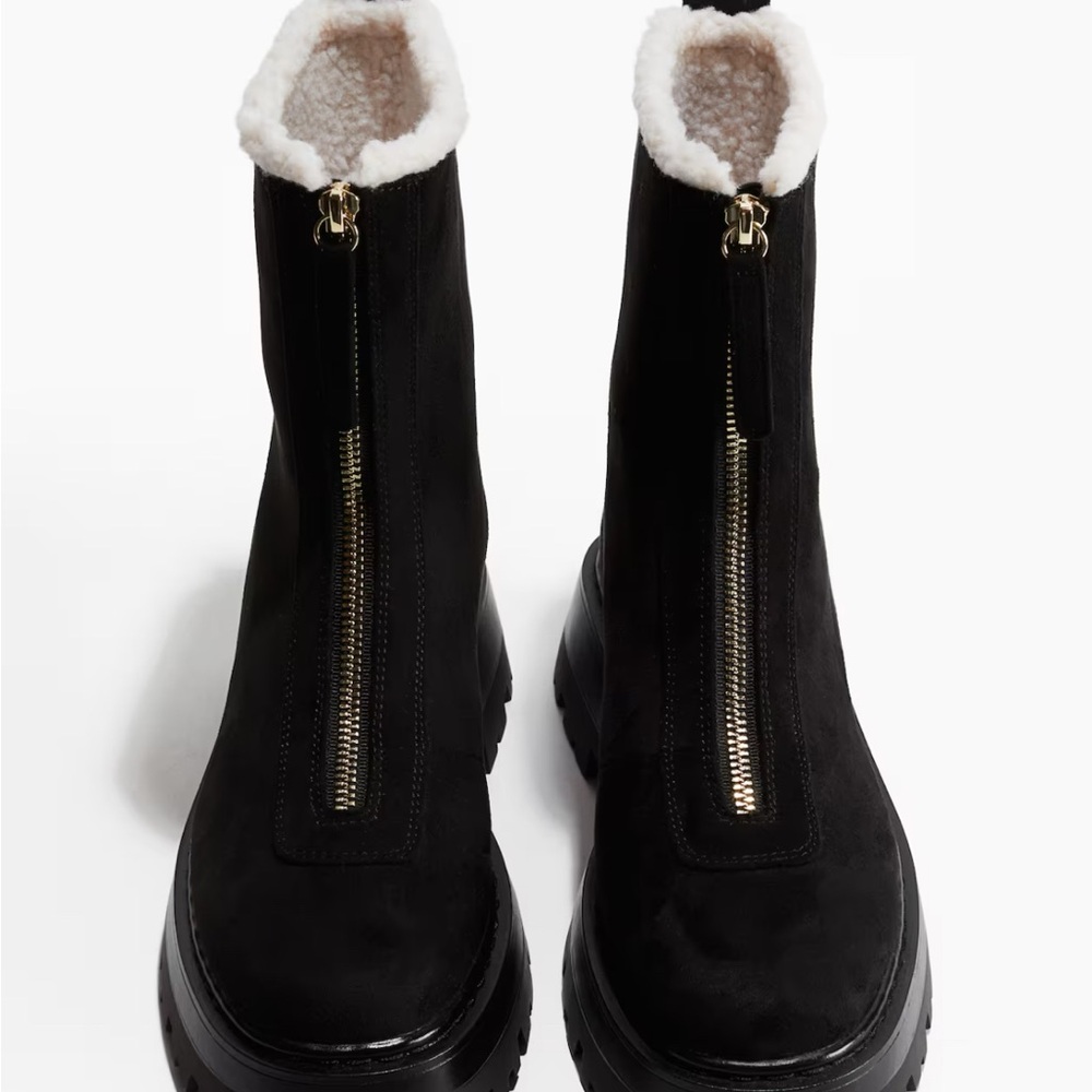 H&M Black Winter Lug zippered Boots with Shearling Lining